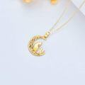 wholesale 14K Gold Crescent Moon with Cats and Purple Stones Pendant Necklace for Women - 18 Chain Length-0-4