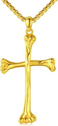 wholesale 925 Sterling Silver Plated Gold   Bone Cross Pendant Necklace for Men & Women-F02-Bone Cross(Gold)