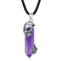 wholesale 925 Sterling Silver Skull With Blue Lapis Lazuli Crystal Pendant Necklace-B-Amethyst