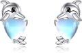 wholesale 925 Sterling Silver Dolphin Heart Opal Stud Earrings Gift for Women-0-0