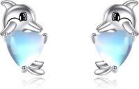 wholesale 925 Sterling Silver Dolphin Heart Opal Stud Earrings Gift for Women-dolphin stud earrings