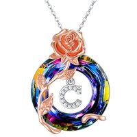 wholesale TOUPOP Mothers Day Gifts For Women Sterling Silver Initial A To Z Letter Pendant Necklace With Volcano Crystal Jewelry Birthday Anniversary Christmas Gifts For Wife Her Girlfriend Mom -color_name:C