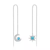 wholesale 925 Sterling Silver Turquoise Sun & Moon Threader Dangle Earrings-B-Turquoise+sun and moon