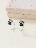 wholesale 925 Sterling Silver & 5A CZ Half Hoop Earrings with Paw Print, 8mm Diameter, 20 Gauge, Hypoallergenic, Gift for Women-0-4