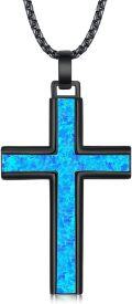 wholesale Blue Opal 925 Sterling Silver Cross Pendant Necklace for Men & Women-0-0