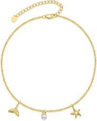 wholesale 925 Sterling Silver Mermaid Tail Pearl Starfish Charm Anklet for Women-Beach Anklet