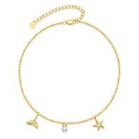 wholesale 925 Sterling Silver Mermaid Tail Pearl Starfish Charm Anklet for Women-Beach Anklet
