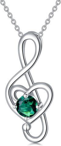 wholesale 925 Sterling Silver 12 Birthstone Music Note Necklace for Women-05-May-Emerald