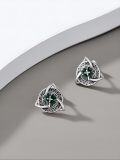 wholesale 925 Sterling Silver Green Enamel Shamrock Stud Earrings with Celtic Knot Design-0-2