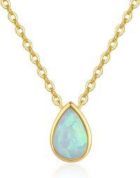 wholesale 14K Solid Gold Opal October Birthstone Necklace for Mom Women Birthday Mothers Day Gifts-14K Teardrop Opal