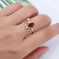 wholesale 14K 18K Solid Gold Oval Gemstone Vintage Leaf Art Deco Bridal Rings Wholesale Set-0-2