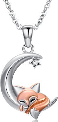 wholesale Sterling Silver Necklace with Penguins Dolphin Butterfly Hummingbird Mountain Dragonfly BFF Sloth Skull Pumpkin Christmas Birthday Anniversary Baptism Gift for Women-Fox Moon