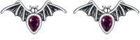 wholesale 925 Sterling Silver Bat Stud Earrings with Red Stone - Halloween  for Women Girls-Bat