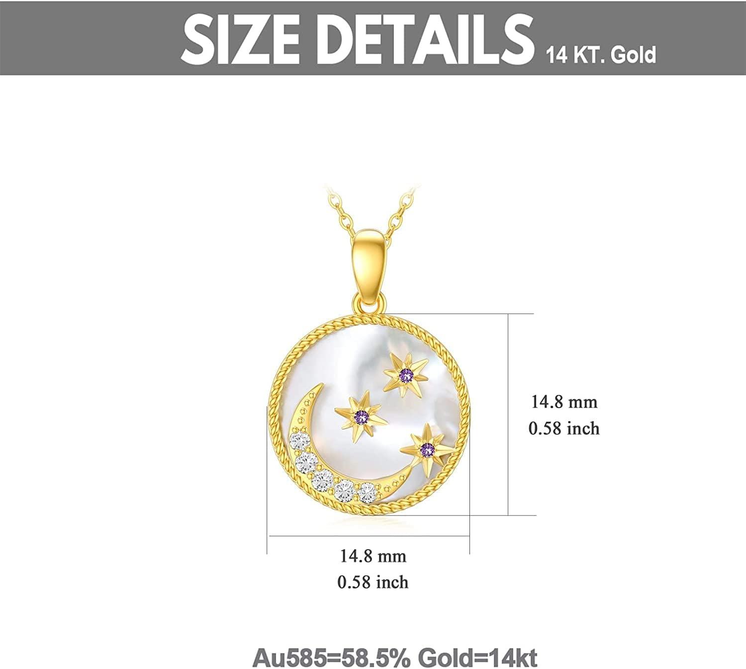 Yellow Gold 14K Moon Pendant Necklace for Women with Stone-0-5