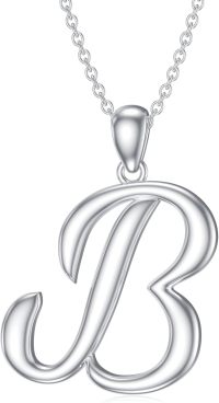 wholesale Sterling Silver 26 Letter Pendant Necklace-Letter B-white gold plated