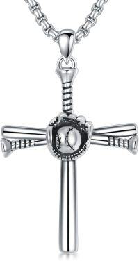 wholesale 925 Sterling Silver Baseball Cross Pendant Necklace  for Men & Women-A-Baseball Bat and Glove Pendant