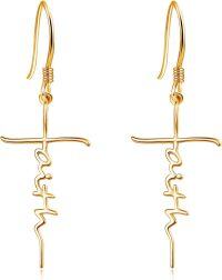 wholesale Gold 925 Sterling Silver Hypoallergenic Faith Cross Dangle Earrings for Women - Christian  Ideas-Gold