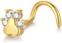 wholesale Gold Paw Print Cubic Zirconia Nose Ring for Women and Men (20 Gauge)-S-Paw Print