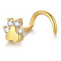 wholesale 14k Gold Cat Paw Nose Stud With Clear Stones-S-Paw Print
