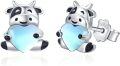 wholesale 925 Sterling Silver Hypoallergenic Cow Heart Stud Earrings - Cute Animal  for Women-0-0