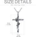 wholesale 925 Sterling Silver Rose Floral Cross Crucifix Pendant Necklace for Men & Women - Religious Jewelry with Chain (Length: 24)-0-4