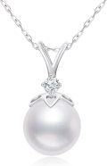 wholesale 14K Gold Freshwater Pearl 9mm Heart Pendant Necklace with Cubic Zirconia Accent - White Gold Tone Chain (18)-0-0