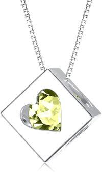 wholesale 925 Sterling Silver AAA Natural Gemstone Heart Pendant Necklace, Gift for Women, 18+2 Chain-Peridot