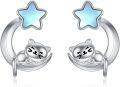 wholesale 925 Sterling Silver Cat Moon Star Stud Earrings Hypoallergenic  for Women-0-0
