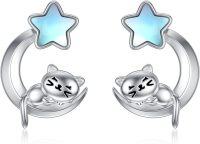 wholesale 925 Sterling Silver Cat Moon Star Stud Earrings Hypoallergenic  for Women-Cat Star Moonstone