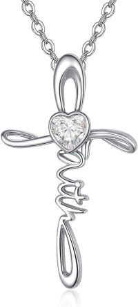 wholesale Sterling Silver Simulated Gemstone Faith Cross Birthstone Necklace for Women Christian Gifts-04-White Topaz