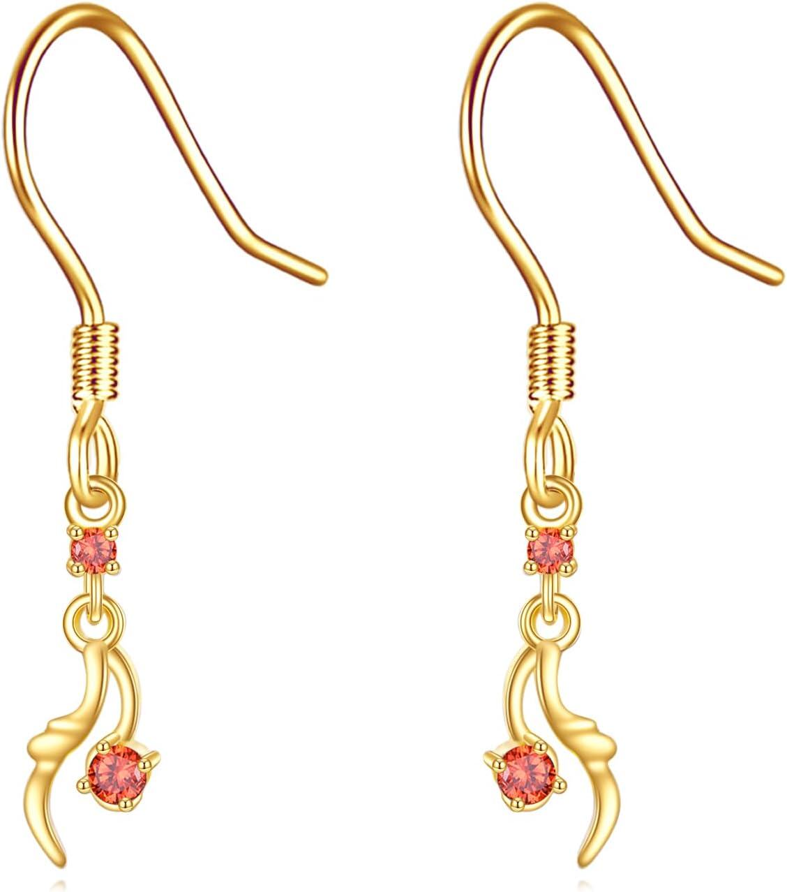 14K Gold Red Crystal Sun and Moon Drop Earrings for Women - Lever Back s-0-0