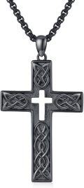 wholesale 925 Sterling Silver Black Celtic Knot Cross Pendant Chain Necklace for Men Boys -0-0