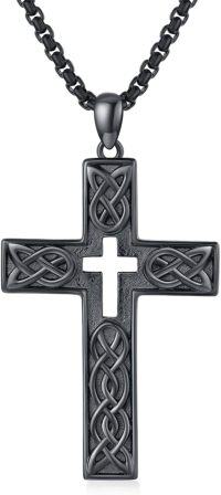 wholesale 925 Sterling Silver Black Celtic Knot Cross Pendant Chain Necklace for Men Boys -Hollow