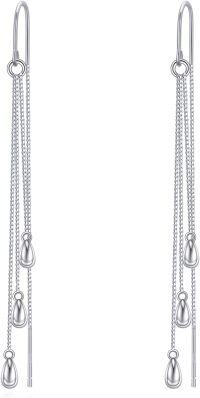 wholesale 925 Sterling Silver Teardrop Chain Threader Dangle Earrings for Women-Teardrop