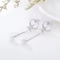 wholesale 925 Sterling Silver Starfish Pearl Drop Earrings with Circle and Chain Design-0-4