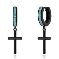 wholesale 925 Sterling Silver Turquoise Inlay Cross Hoop Earrings Wholesale For Men Women-Cross
