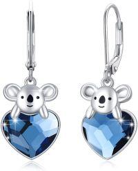 wholesale 925 Sterling Silver Crystal Heart Koala Dangle Earrings-Koala Earrings