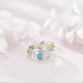 wholesale 925 Sterling Silver Feather Turquoise Adjustable Ring for Women-0-4