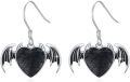 wholesale 925 Sterling Silver Heart Bat Wing Drop Earrings Black Enamel Gothic Jewelry for Women and Girls-0-0