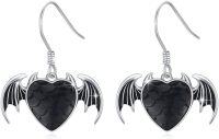 wholesale 925 Sterling Silver Heart Bat Wing Drop Earrings Black Enamel Gothic Jewelry for Women and Girls-Bat