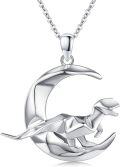 wholesale 925 Sterling Silver Origami Moon Dinosaur Pendant Necklace for Women - Unique T-Rex Charm -0-0