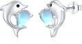 wholesale 925 Sterling Silver Moonstone Dolphin Stud Hoop Earrings-0-0
