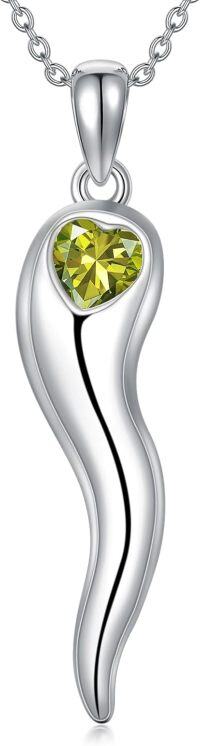 wholesale 925 Sterling Silver Birthstone Italian Horn Necklace for Women Protection Amulet Gift-A8-Aug-08