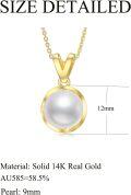 wholesale 14K Gold Freshwater Pearl Pendant Necklace with 9mm Round Cultured Pearls and Chain - Elegant Women's Fine Idea-0-4