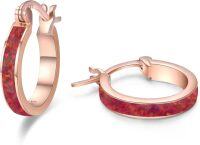 wholesale 925 Sterling Silver Rose Gold Plated Fire Opal Huggie Hoop Earrings for Women-Red Fire Opal Roseold