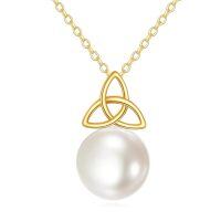 wholesale 14K Gold Pearl Triquetra Pendant Necklace for Women-Celtic Pearl necklace