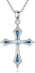 wholesale 925 Sterling Silver Blue Opal & Moonstone Cross Pendant Necklaces for Women and Girls s 45cm Chain Length (Blue)-0-0