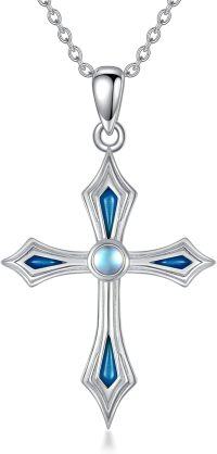 wholesale 925 Sterling Silver Blue Opal & Moonstone Cross Pendant Necklaces for Women and Girls s 45cm Chain Length (Blue)-Moonstone Necklace