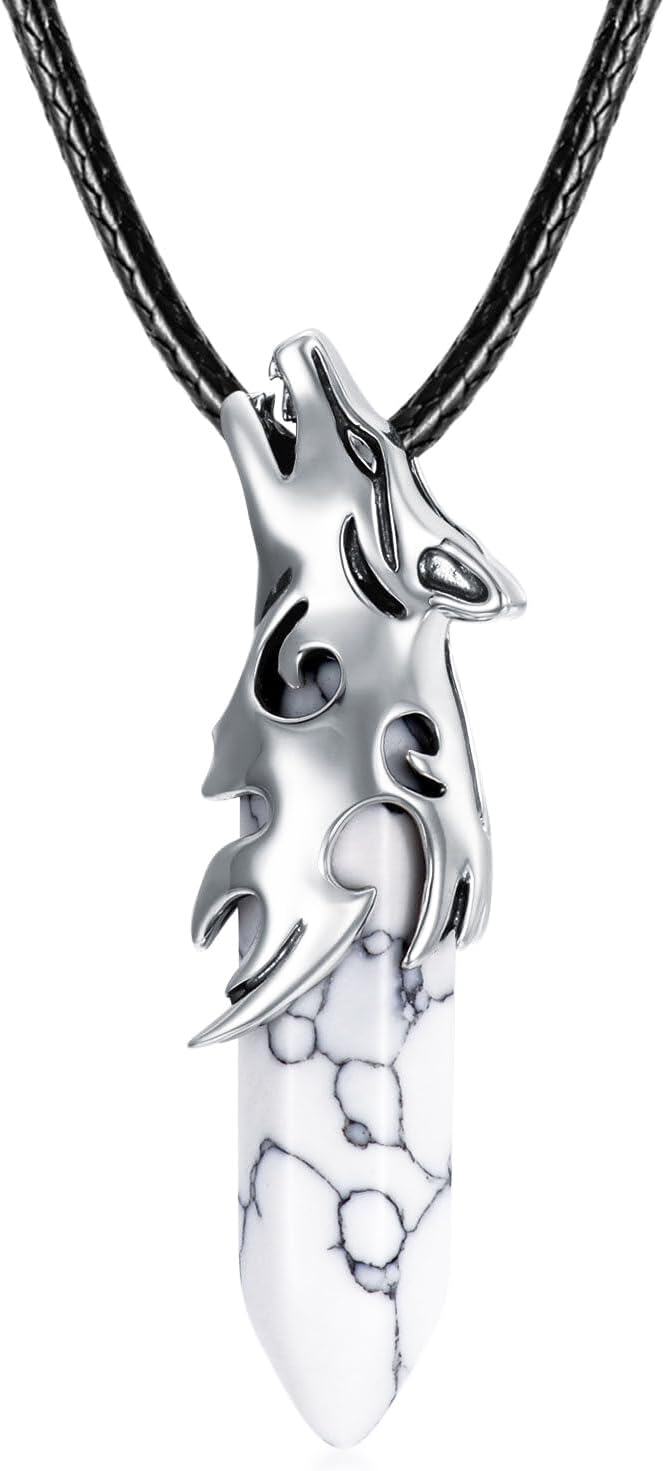 wholesale 925 Sterling Silver Howlite Stone Tribal Dragon Head Pendant Necklaces for Men Women s 48cm Chain Length-0-0