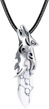 wholesale 925 Sterling Silver Howlite Stone Tribal Dragon Head Pendant Necklaces for Men Women s 48cm Chain Length-Wolf